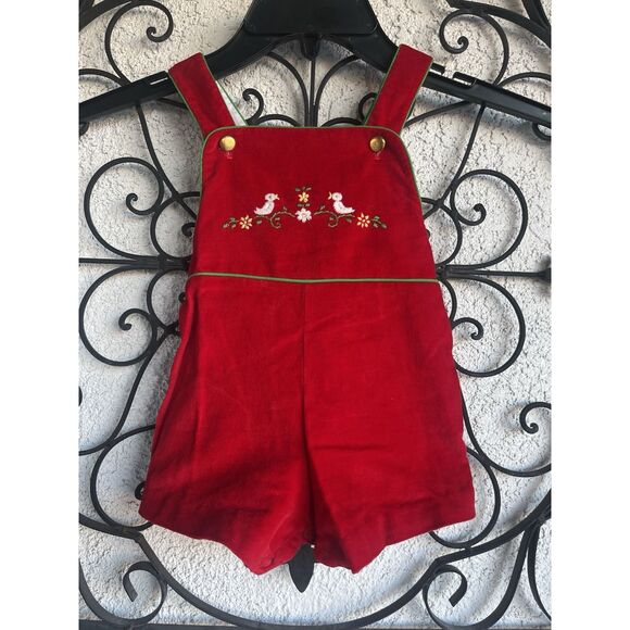 Vintage Holiday Embroidered Shorts Romper - Unisex Baby18 Months - Red - Picture 1 of 6